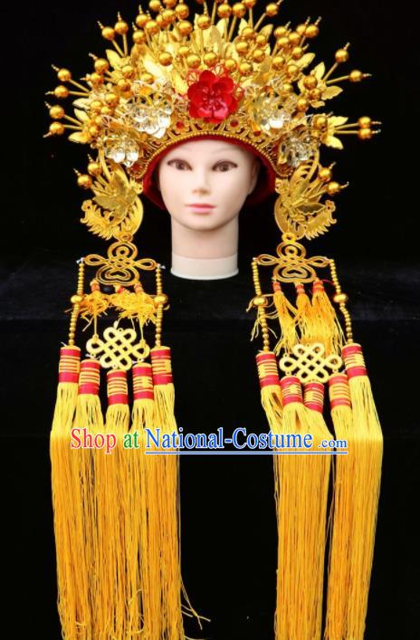 Chinese Traditional Beijing Opera Queen Hair Accessories Ancient Imperial Consort Golden Phoenix Coronet