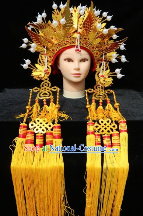 Chinese Traditional Beijing Opera Queen Hair Accessories Ancient Bride Golden Phoenix Coronet