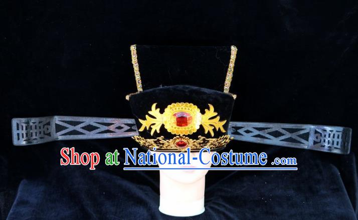 Chinese Traditional Beijing Opera Royal Highness Headwear Peking Opera Chancellor Black Hat