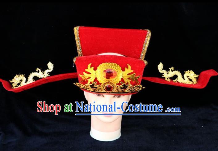 Chinese Traditional Beijing Opera Royal Highness Headwear Peking Opera Chancellor Red Hat