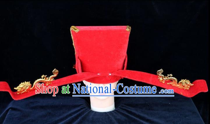 Chinese Traditional Beijing Opera Royal Highness Headwear Peking Opera Chancellor Red Hat