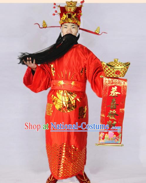 Chinese Traditional Beijing Opera Wealth God Costume and Headwear Complete set