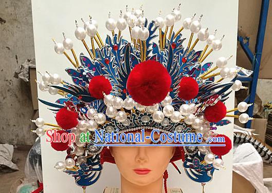 Chinese Traditional Beijing Opera Queen Hair Accessories Ancient Bride Pearls Phoenix Coronet