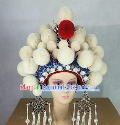 Chinese Traditional Beijing Opera Queen Hair Accessories Ancient Bride White Venonat Phoenix Coronet