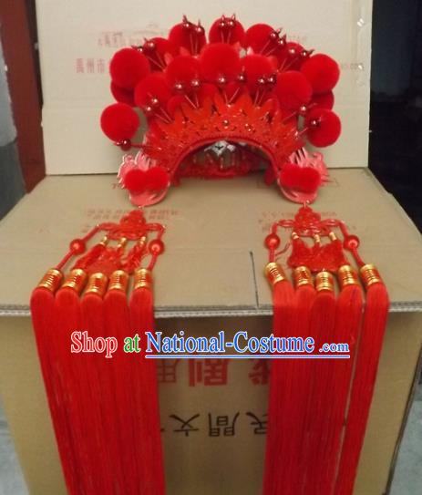 Chinese Traditional Beijing Opera Imperial Consort Hair Accessories Ancient Bride Red Phoenix Coronet Headwear