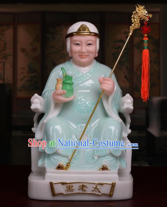 Chinese Traditional Religious Supplies Feng Shui Goddess Green Cloth Statue Taoism Decoration