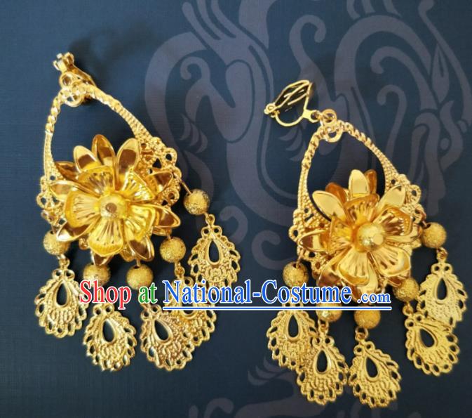 Chinese Traditional Accessories Wedding Golden Tassel Earrings for Women