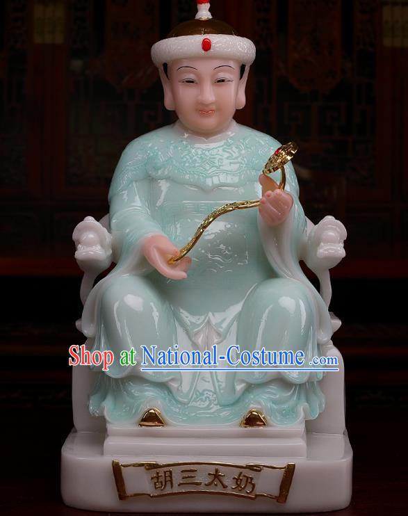 Chinese Traditional Religious Supplies Feng Shui Fox Goddess Green Cloth Statue Taoism Decoration