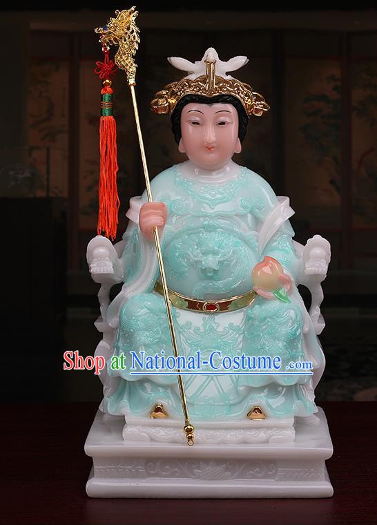 Chinese Traditional Religious Supplies Feng Shui Green Cloth Taoism Heavenly Queen Statue Decoration