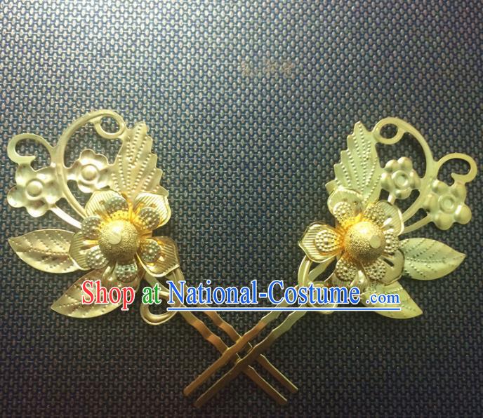 Chinese Traditional Bride Hair Accessories Wedding Hair Clips Golden Hairpins for Women