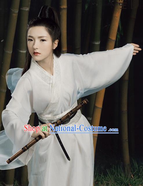 Chinese Ancient Drama Swordswoman White Hanfu Dress Traditional Ming Dynasty Heroine Costume for Women