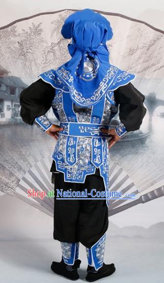 Chinese Traditional Beijing Opera Takefu Blue Costume Ancient Swordsman Clothing