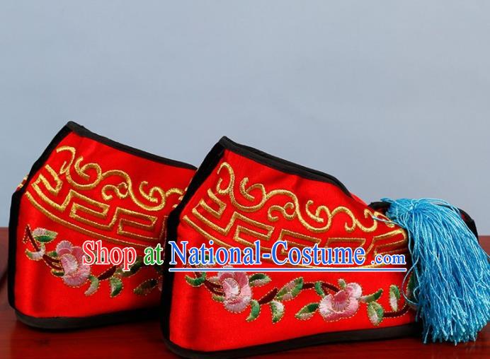 Chinese Traditional Beijing Opera Shoes Peking Opera Blues Red Embroidered Shoes