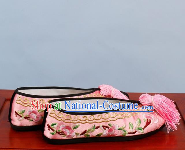 Chinese Traditional Beijing Opera Shoes Peking Opera Diva Pink Embroidered Shoes