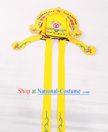 Chinese Traditional Beijing Opera Niche Headwear Peking Opera Scholar Embroidered Yellow Hat