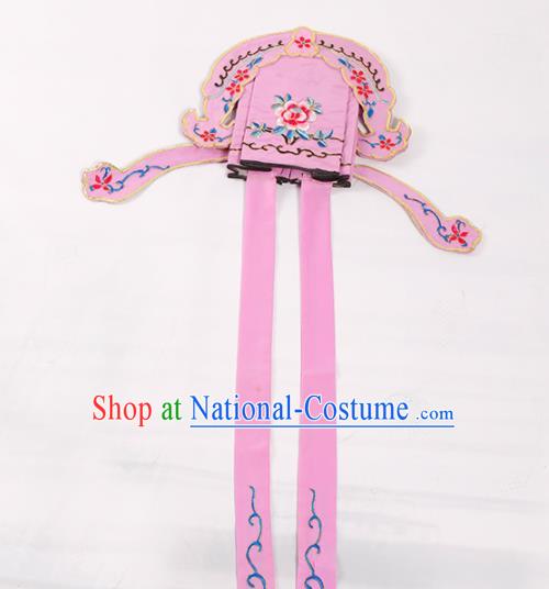 Chinese Traditional Beijing Opera Niche Headwear Peking Opera Scholar Embroidered Pink Hat