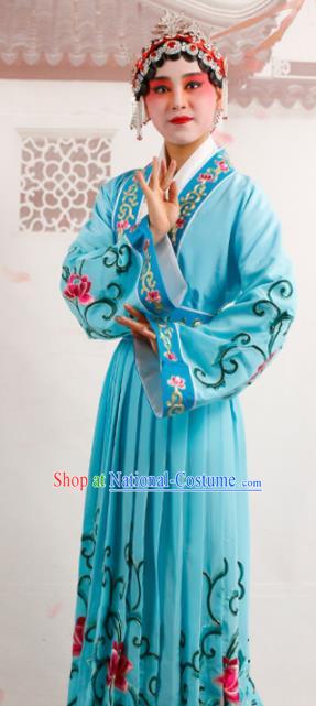 Chinese Traditional Beijing Opera Diva Costume Ancient Princess Blue Palace Dress