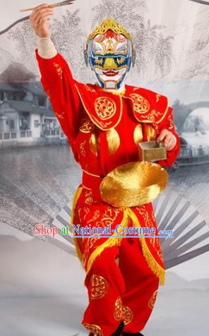 Chinese Traditional Beijing Opera Takefu Sun Wukong Costume Ancient Warrior Red Clothing