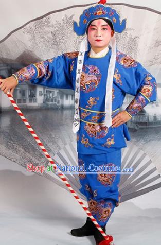 Chinese Traditional Beijing Opera Takefu Blue Costume Ancient Imperial Bodyguard Clothing