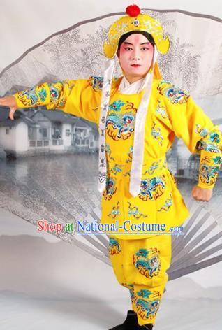 Chinese Traditional Beijing Opera Takefu Yellow Costume Ancient Imperial Bodyguard Clothing