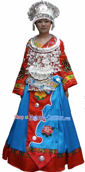 Chinese Traditional Miao Nationality Folk Dance Costume Hmong Ethnic Wedding Pleated Skirt for Women