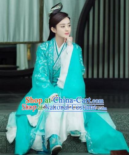 Ancient Chinese Fairy Costumes Lady Garment Classical Clothing and Hair Jewelry Complete Set