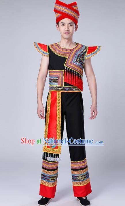 Chinese Traditional Zhuang Nationality Male Costume Ethnic Folk Dance Clothing for Men