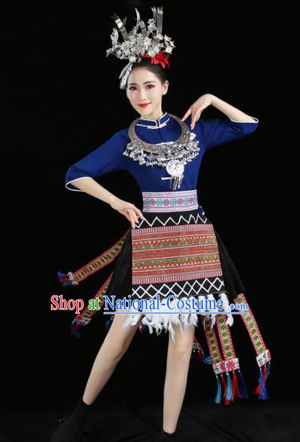 Chinese Traditional Tujia Nationality Costume Ethnic Folk Dance Pleated Skirt for Women