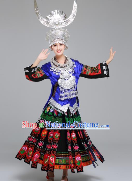 Chinese Traditional Miao Nationality Female Wedding Costume Ethnic Folk Dance Bride Pleated Skirt for Women