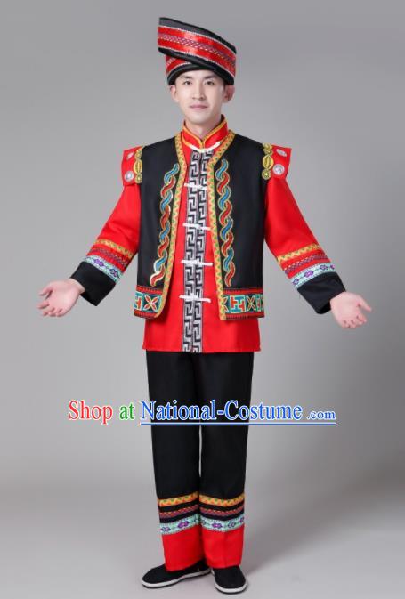 Chinese Traditional Zhuang Nationality Male Costume Ethnic Bridegroom Folk Dance Clothing for Men