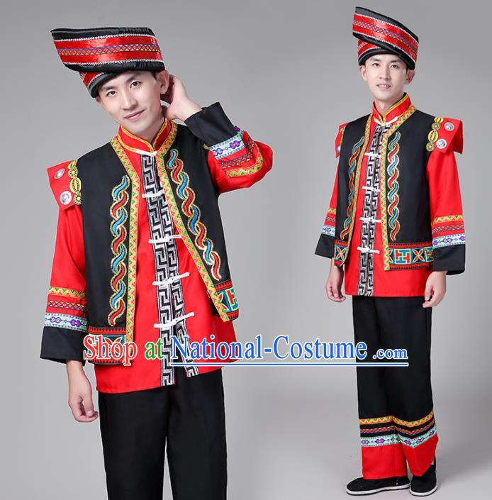 Chinese Traditional Zhuang Nationality Male Costume Ethnic Bridegroom Folk Dance Clothing for Men