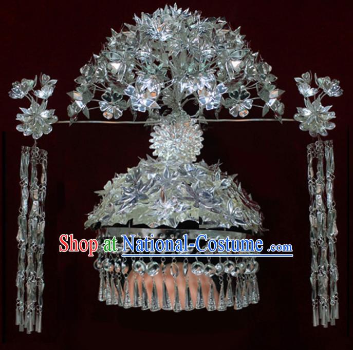 Chinese Traditional Miao Nationality Wedding Hair Accessories Hmong Female Phoenix Coronet Headwear for Women