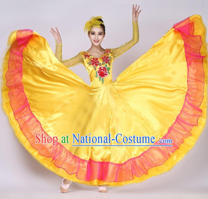 Top Grade Opening Dance Costume Classical Chorus Group Yellow Dress for Women