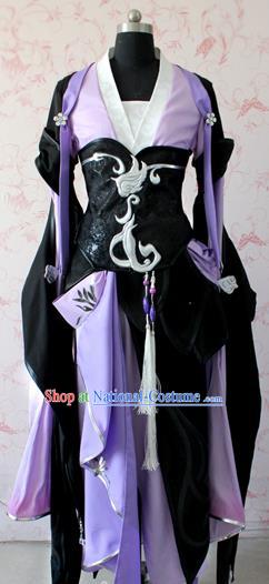 Chinese Traditional Cosplay Costume Ancient Female Swordswoman Purple Dress for Women