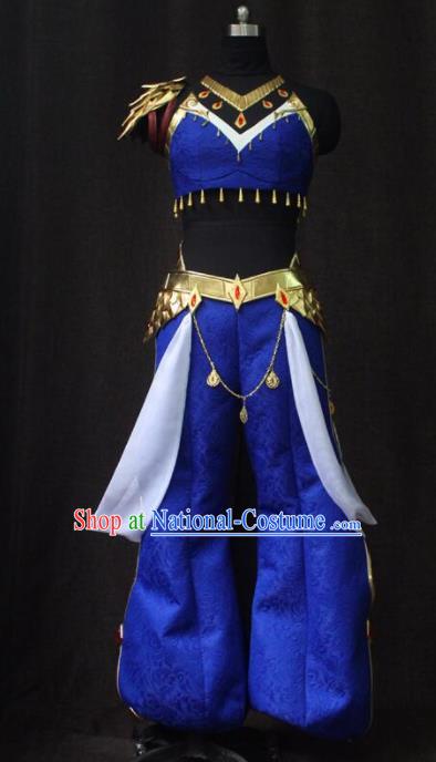 Chinese Traditional Cosplay Costume Ancient Swordswoman Hua Mulan Blue Clothing for Women