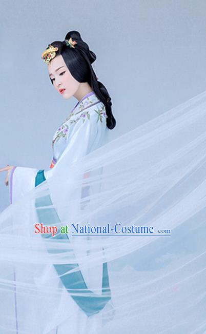 Chinese Ancient Peri Hanfu Dress Traditional Han Dynasty Imperial Consort Costume and Headpiece for Women