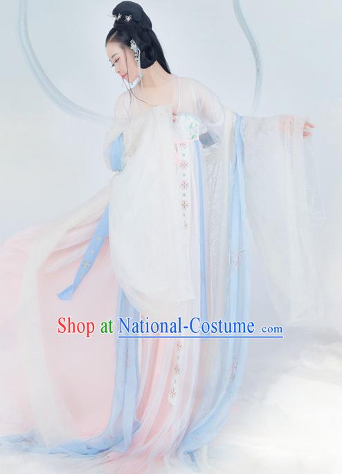 Chinese Ancient Peri Princess Costume Traditional Tang Dynasty Palace Lady Hanfu Dress and Headpiece for Women