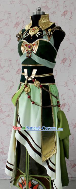 Chinese Ancient Swordswoman Costume Traditional Cosplay Peri Green Dress for Women