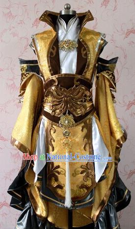 Chinese Ancient General Swordsman Golden Costume Traditional Cosplay Royal Highness Clothing for Men