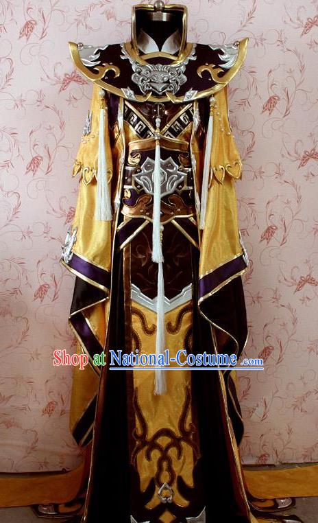 Chinese Ancient General Swordsman Golden Costume Traditional Cosplay Emperor Clothing for Men