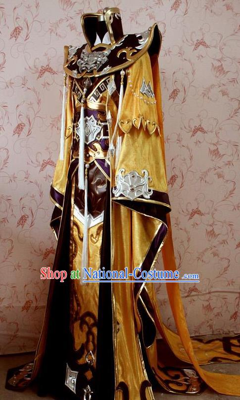 Chinese Ancient General Swordsman Golden Costume Traditional Cosplay Emperor Clothing for Men