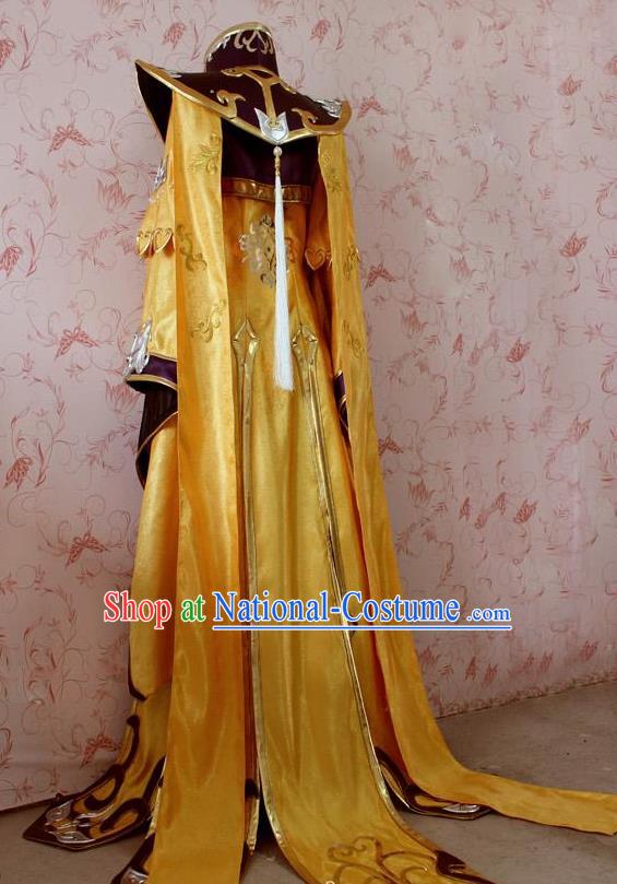 Chinese Ancient General Swordsman Golden Costume Traditional Cosplay Emperor Clothing for Men