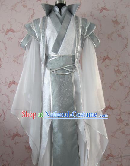 Chinese Ancient General Swordsman White Costume Traditional Cosplay Nobility Childe Clothing for Men