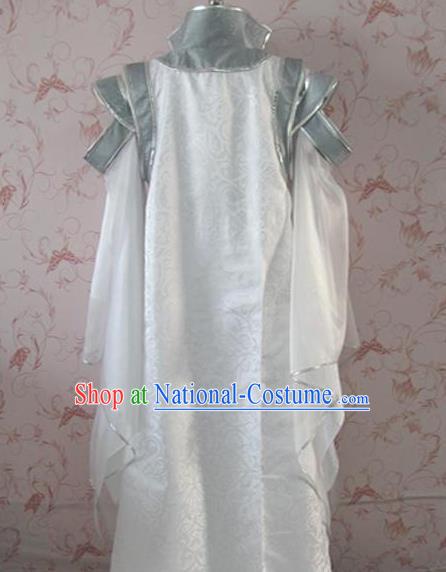 Chinese Ancient General Swordsman White Costume Traditional Cosplay Nobility Childe Clothing for Men