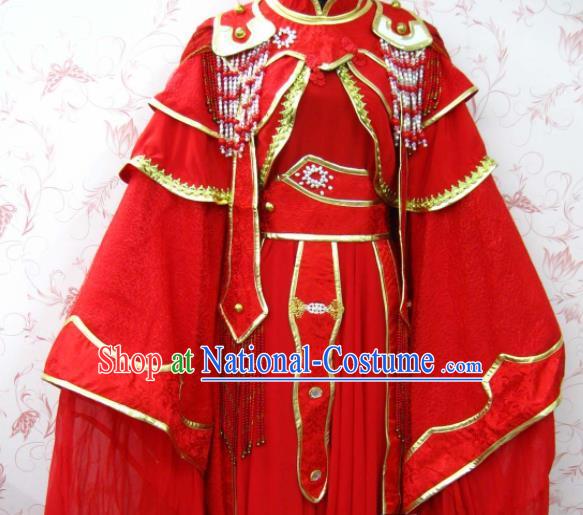 Chinese Ancient Female Swordsman Wedding Red Costume Traditional Cosplay Heroine Peri Dress for Women