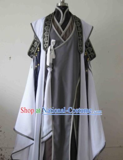 Chinese Ancient Nobility Childe Grey Costume Traditional Cosplay Swordsman Taoist Clothing for Men