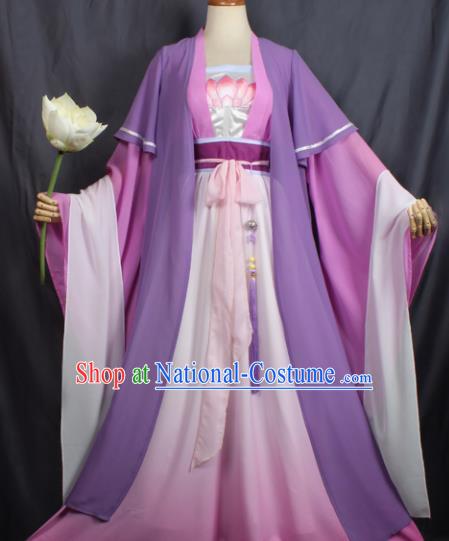 Chinese Ancient Female Swordsman Costume Traditional Cosplay Princess Purple Dress for Women