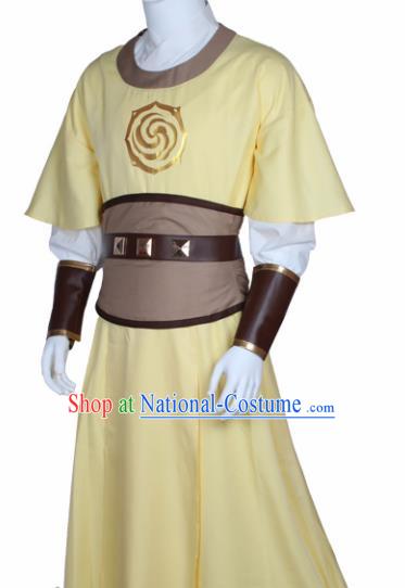 Chinese Ancient Imperial Bodyguard Yellow Costume Traditional Cosplay Swordsman Clothing for Men