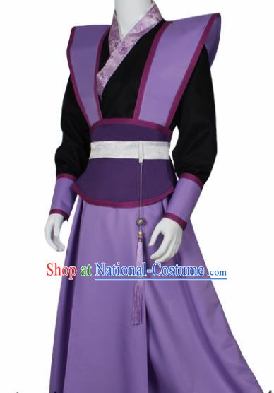 Chinese Ancient Imperial Bodyguard Purple Costume Traditional Cosplay Swordsman Clothing for Men