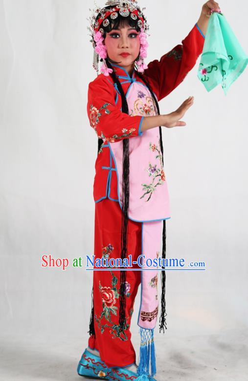 Traditional Chinese Beijing Opera Children Costume Peking Opera Maidservants Pink Vest Clothing for Kids